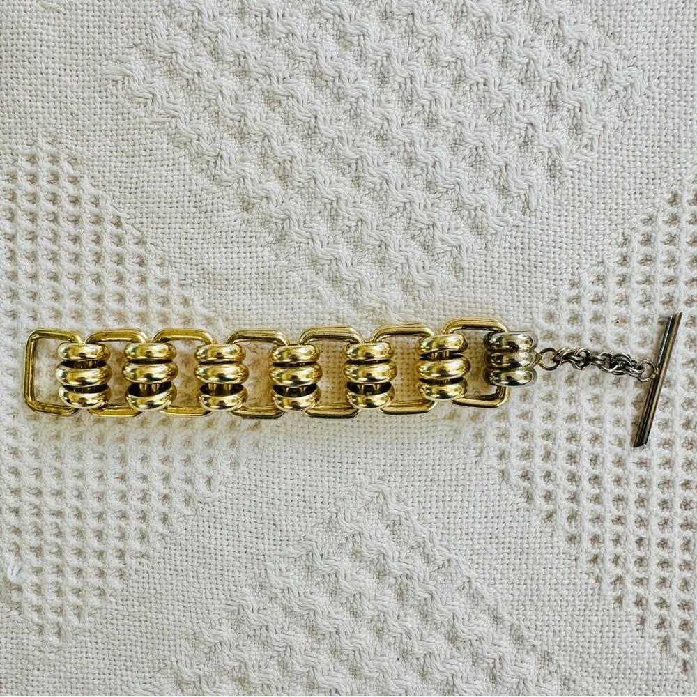 VTG MCM Two-Toned Wide Tank Link Statement Bracelet-Industrial Chunky Heavy Bold